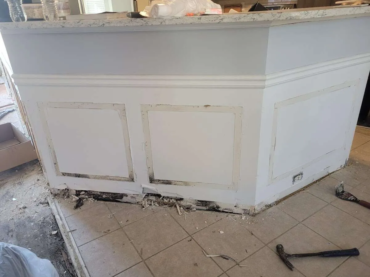 Water damage and mold on kitchen during Storm Damage Restoration in Kewanee